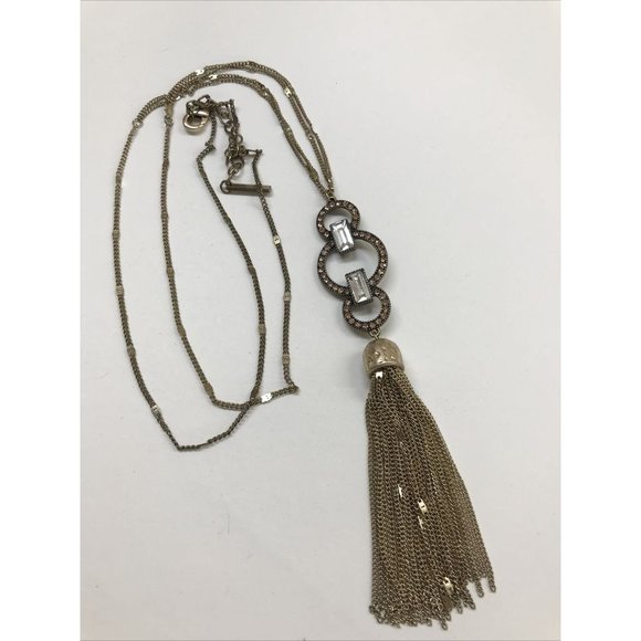 Saks Fifth Avenue Goldtone Necklace 31-34' with 5" Tassel Art Deco Style - Picture 3 of 8